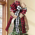 Miniatyrbillede 1 af 4: 1 stk. Juletræstop - Buffalo Plaid Rød Sort Burlap Dekorativ Bue - Rustik Landhus Julepynt Hjem De