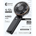 Miniatyrbild 2 av 5: 1 Styck Portabel Fläkt, 180° Vikbar Minifläkt, 6 Hastigheter, LCD-Display, Ultra-Tyst, 4000mAh, Fickformat, Lämplig för Inomhus- och Utomhusbruk, med Snodd