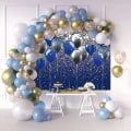 Miniatyrbilde 3 av 5: Kongeblå Sequin Bakgrunn Bursdag Bryllup Fest Bakgrunn Sølv Blå Ballong Fotografi for Gutt Ma