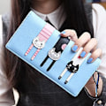 Miniatyrbild 5 av 6: Mini Falskt Läder Bifold Söt 3 Katter Blixtlås Clutch Väska Underbar Lång Söt Katt Plånbok Handväska för Blue