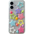 Miniatyrbillede 1 af 5: Designet til iPhone Case, Tegneserie 3D Farverige Stjerner Klar Blød Telefon Case (Klar, til iPhone 16 Pro Max)