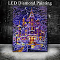 Miniatyrbillede 2 af 5: (30x40cm) LED-lys Diamantmaleri Mosaik Juledekoration Landskab Diamantbroderi Vinter