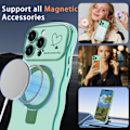 Miniatyrbild 3 av 5: Fodral för iPhone 15 Pro Max med Magnetiskt Stativ, Lyxig Plätering med Lockigt Vågmönster och Söt Hjärtdesign, Upphöjd Kant för Lins