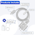 Miniatyrbillede 3 af 5: 1 SÆT Beskyttelsesetui til Oplader til iPhone 20W USB C Oplader Funklende Diamant Opladerbeskytter til Kvinder Piger Glitter Blød Opladerkabel Beskyttelse