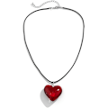 Miniatyrbillede 1 af 4: 1 stk. Chunky Puffy Hjerte Choker Halskæde til Kvinder Stor Glas Hjerte Vedhæng Halskæde med Elegant Flettet Bue Justerbar