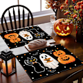 Miniatyrbild 5 av 5: Halloween-underlägg, set om 4, Spöke Pumpa Katt 12x18 tum Halloween Bordstabletter för Hem Köksfest Semesterdekoration