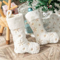 Miniatyrbillede 4 af 4: Plush Julepynt Sokker 2 stk Hvid Jule Strømpe Gave Sokker med Guld Snefnug til Julepejs D