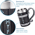 Miniatyrbilde 3 av 5: Nordisk Viking Rune Ølkrus Rustfritt Stål Tretjære 3D Norrønt Dekor Kaffe Kjølig Gå