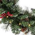 Miniatyrbillede 2 af 5: 60cm Forudbelyst Kunstig Julekrans, Grøn, Crestwood Gran, Hvide Lys, Dekoreret med Kogler, Bærklaser