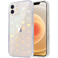 Miniatyrbillede 1 af 5: Etui til iPhone 12, iPhone 12 Pro Etui, Klar Glitter Sød Laser Holografisk Kærlighedshjerte Mønster til Kvinder Piger, Anti-Sc