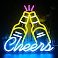 Miniatyrbild 1 av 5: Öl Cheers Neon Skylt Bar Gul och Blå LED Ljusskylt för Vägg
