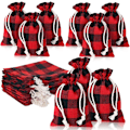 Miniatyrbillede 1 af 5: 24 Styk Gaveposer Buffalo Plaid Burlap Snørepose Vaskbar Bomuld Julepose til Slikindpakning Julefest Favorit (Gen