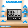 Miniatyrbillede 3 af 5: Timer (Sort), Digitalt Køkkenur, 100 Minutters Nedtælling og Timer, L-Formet Vinkel og Magnetisk Timer til Madlavning, Bagning, Sport og Yoga