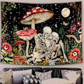 Miniatyrbild 4 av 5: Svamp Skalle Tapestry Skelett Blommig Växt Blomma Estetisk Sovrum Tapestry Natur Måne Väggbonad för Sovsal Vardagsrum