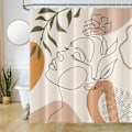 Miniatyrbilde 1 av 5: 180Lx180Hcm Abstrakt Ansikt Dusjforheng, Svarte Dusjforheng Minimalistiske Linjer Badeforheng Anti-Mugg Vanntett Polyester Stoff Vaskbart Baderom