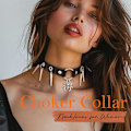 Miniatyrbild 3 av 4: Halloween Läder Choker Halsband Goth Punk Cirkel Spindel Hänge Halsband för Kvinnor