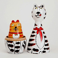 Miniatyrbild 2 av 5: Nesting Cats - Handmålade Trämålade Nesting Dolls Matryoshka - Set om 5
