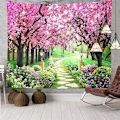 Miniatyrbild 3 av 5: 100x75cm Träd Blomma Väggbonad Skogsstig Röd Körsbärsblomma Väggbonad Dekoration för Sovrum Vardagsrum Sovsal