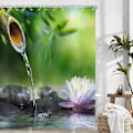 Miniatyrbillede 2 af 5: Zen Have Bruseforhæng 120x180, Grøn Bambus Sort Sten Hvid Blomst Badeforhæng Japansk Meditation Afslapning Vandtæt Stof Vaskbart Bade C