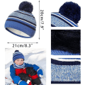 Miniatyrbilde 3 av 5: (Blå) 3 i 1 Varm Lue Sjal Hansker Sett for Barn Vinter Tykk Strik Fleece Pompom Hatter med Halstørkle Sjal Hansker Gutter Jenter 3-8 År Gamle