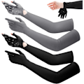 Miniatyrbillede 1 af 6: 2 Par Dame Anti-UV Lange Solbeskyttelseshandsker Touch Screen Arm Solbeskyttelse Black and Gray