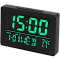 Miniatyrbild 1 av 3: (Grön) Elektronisk väckarklocka, LCD-skärm Tid Datum Vecka Temperaturvisning Snooze-funktion 8 Ringsignaler Volymjustering