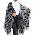 Miniatyrbillede 3 af 3: Dame Varm Sjal Wrap Åben Front Poncho Cape Farve Blok Sjal