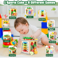Miniatyrbild 2 av 5: Träaktivitetskub 6 i 1 Träleksak Baby Year Development Montessori Sensorisk Aktivitetskub Gård T