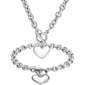 Miniatyrbillede 1 af 4: Hjertekæde Halskæde + Hjerte Armbånd til Kvinder Piger Hjerte Vedhæng Toggle Charm Smykkesæt Rustfrit Stål Sølv
