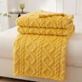 Miniatyrbillede 1 af 5: Fleece-tæppe, Hyggeligt Sengtæppe, Varmt Flannelsofatæppe til Alle Sæsoner (Gul, 100 * 150CM)