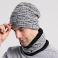 Miniatyrbilde 3 av 4: Grå Unisex Beanie Sjal Sett, 2 i 1 Vinter Termisk Strikket Lue S