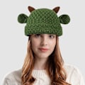 Miniatyrbild 3 av 3: Vinterstickad Beaniehatt med Satinfoder, Konstpäls Pompom, Mjuk Enfärgad Hatt med Kant för Kvinnor...