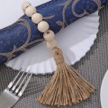 Miniatyrbillede 4 af 5: (Natur) 6 stk. træperle servietringe Boho servietringe til spisebord, bryllup dec