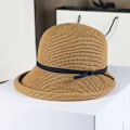 Miniatyrbillede 2 af 6: (Khaki + Smoky Gray) 2-delt bredskygget dame solhat, elegant struktur buet tweed strand stra
