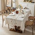 Miniatyrbilde 1 av 5: 135×180×1cm Rustikk Vanntett Linduk, Tyngre Beige Broderte Duker for Rektangulære Bord, Jute