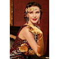 Pikkukuva 2 / 5: 1920-luvun Flapper-asusteet, Kostuumitarvikkeet, 20-luvun Flapper-pääpanta, Helmikaulakoru, Hanskat, Muovipidike