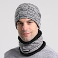 Miniatyrbilde 1 av 4: Grå Unisex Beanie Sjal Sett, 2 i 1 Vinter Termisk Strikket Lue S