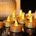 Miniatyrbild 1 av 5: Guld flamfria votivljus, set med 12 batteridrivna flimrande LED-värmeljus för bröllopscent