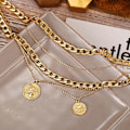 Miniatyrbillede 2 af 4: Punk Cuban Chunky Chain Guld Choker Lagt Halskæder Lagdeling Mønt Vedhæng Halskæde Flad Curb Tyk Kæde Multilayer Ne