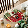 Miniatyrbillede 2 af 4: Modesæt med 4 Runde Bordskånere, Snemand Fugle Jul, Vinter Jul Vaskbare Bordskånere Køkken Fest Dekoration, Rød