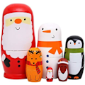 Miniatyrbild 1 av 4: 6 st vackra handgjorda trä-ryska babuschkadockor Jultomte Matryoshka dockor Present till jul och födelsedag