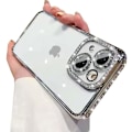Miniatyrbild 1 av 4: Klar Glitter för iPhone 15 Skal, Lyxig Bling Glittrande Diamant Strass med Kameraskydd Söt Mjuk TPU Plätering Bu