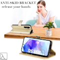 Miniatyrbillede 2 af 5: 1 stk. - Guldlæder Wallet Case til Samsung Galaxy A55 5G med blomstermønster, kortholder, magnetisk flipcover