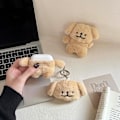 Miniatyrbild 4 av 5: 1 st Plyschfodral för AirPods 4, Roligt Sött 3D Tecknad Plysch Kawaii Khakifärgad Valpdesign Mjukt Varmt Skydd för