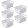 Miniatyrbillede 1 af 5: (20,5x 14 x 7 cm) - Hvid opbevaringsboks i plast - 5 stk., rumdeler, opbevaringskurv til hjem og kontor, velegnet til