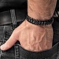 Miniatyrbillede 4 af 4: Mænds Sort Læder Armbånd Sort Læder Snøre Armbånd Mag