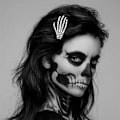Pikkukuva 3 / 4: Halloween-luuranko kädet luu hiuspinnit - Valkoinen ja musta (2 paria), Punk Rock Horror hiuspinnit naisille ja tytöille