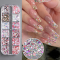 Miniatyrbild 3 av 5: 3 st 12-rutors nagelkonst glittersekvenser, holografiska hexagon chunky nagelglitter glänsande hjärta sjöjungfru nagelflingor sekvenser