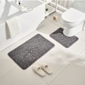 Miniatyrbild 1 av 3: Grå korallfleece badrumsmatta för badrum 2 delar | Mycket vattenabsorberande snabbtorkande toalettmattor | Wat