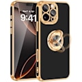 Pikkukuva 1 / 5: iPhone 16 Pro Max -kotelo [360° kiertävällä renkaalla][Tukee magneettista auton telinettä] Kiiltävä kulta, ohut ja pehmeä TPU